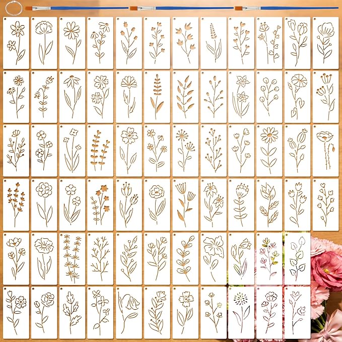 70pcs Flower Stencils for Painting Floral Drawing Stencils for Crafts Reusable by Unknown