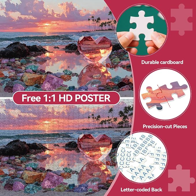 500 Piece Jigsaw Puzzle for Adults – Beach Glass Heart Jigsaw Puzzles 500 Pieces - Image 3
