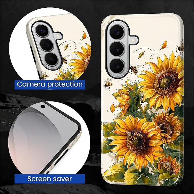 for Samsung Galaxy S26+ Case, Sunflowers Bees Pattern Glossy 2 in 1 Shockproof - Image 5