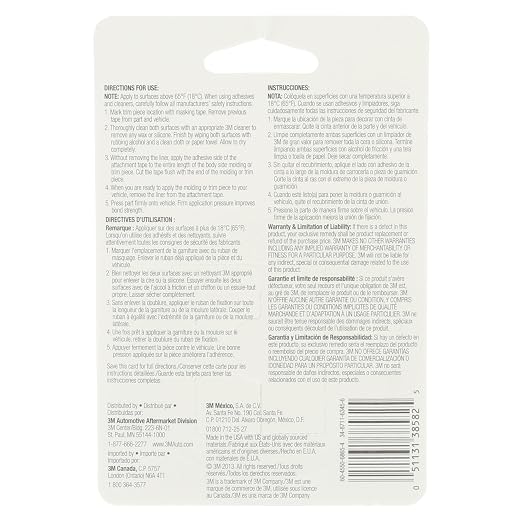 3M Auto Exterior Attachment Tape, 1/4 in x 5 ft, Heavy Duty Double-Sided - Image 4