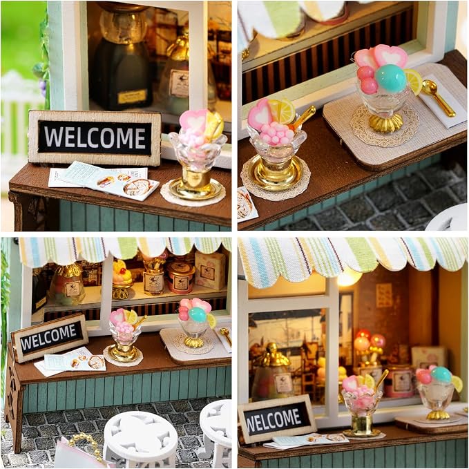 Miniature House Kit, CUTEROOM Tiny House Kit Wooden Dollhouse Kit Mini House - Image 5