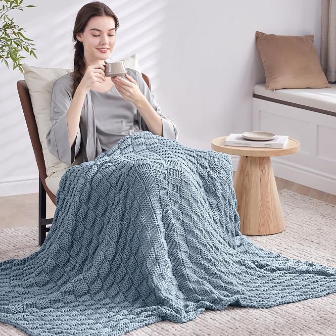 Knitted Weighted Blanket for Adult, No Beads Heavy Blanket 50” x 60'' 10lbs - Image 6