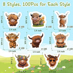800Pcs Cute Highland Cow Roll Stickers Hyland Cattle Decals | 8 Styles - Image 2