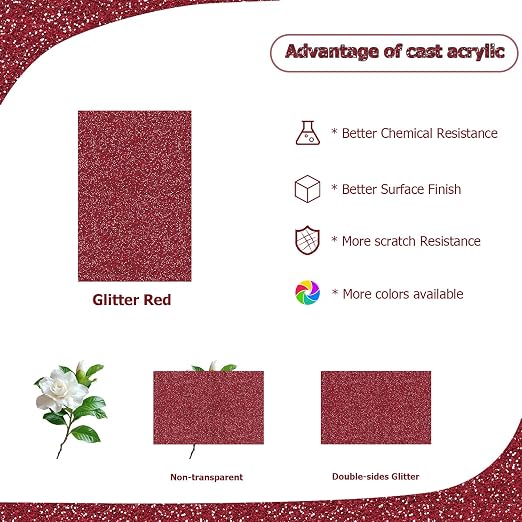 2 Pack 8'' x 12'' Glitter Red Acrylic Sheet, 3mm Thick Acrylic Plexiglass Boards - Image 5