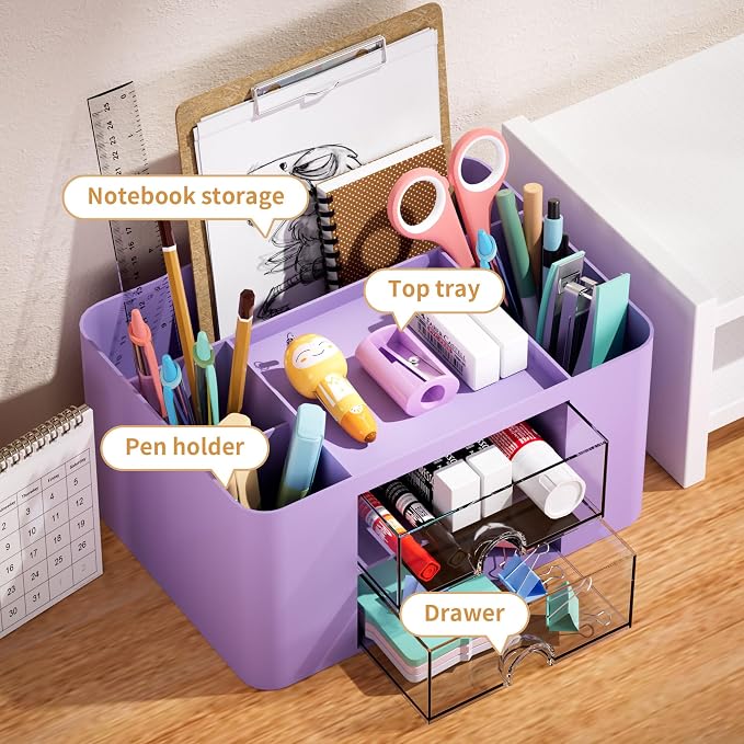 Marbrasse Pen Organizer with 2 Drawer, Desk Organizers and Accessories with 5 - Image 2