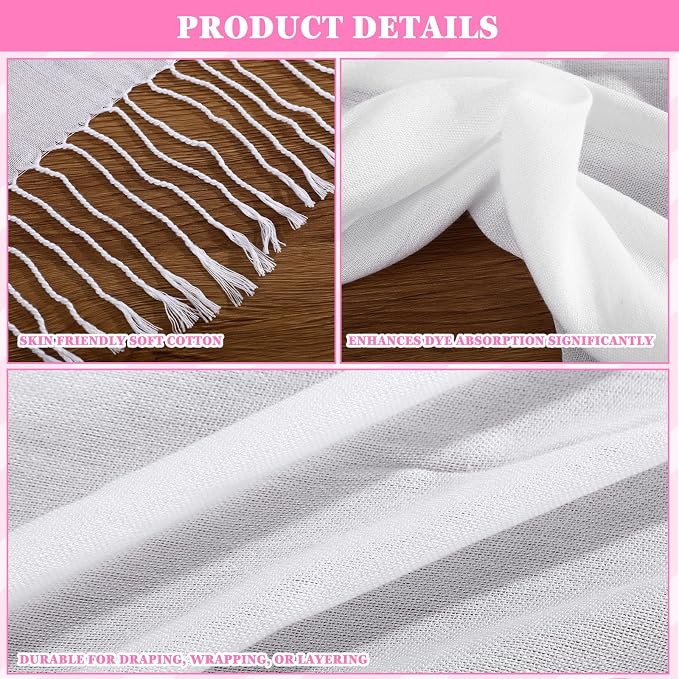 Suhine 16 Pcs Blank White Cotton Scarf to Tie Dye, Full Cotton Scarf Bikini - Image 7