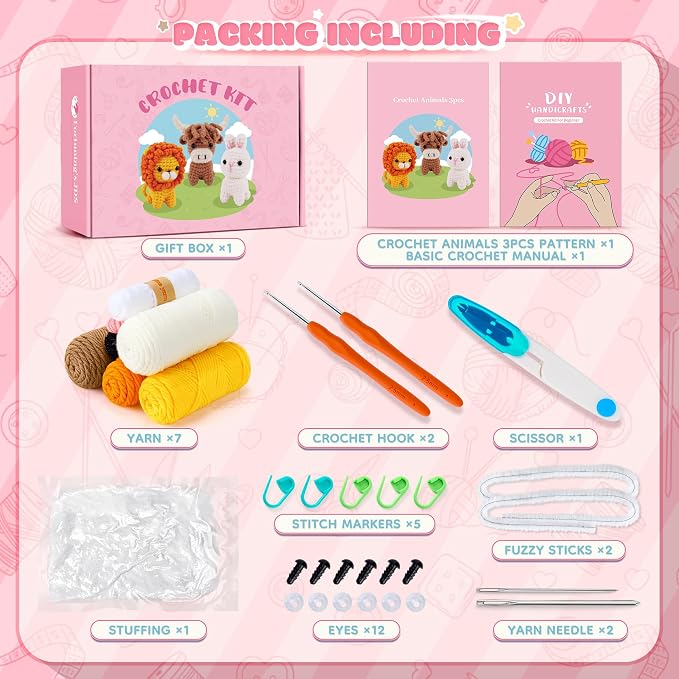 Fortuning's JDS Crochet Kit for Beginners, Amigurumi Crochet Animal Kits - Image 2