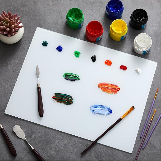 Nuanchu 1 Pcs 9 x 12 Inches White Tempered Glass Palette - Image 5