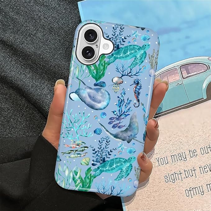 ZHEGAILIAN Case for iPhone 16 Plus, Ocean Stingray Turtle Seahorse Durable - Image 5