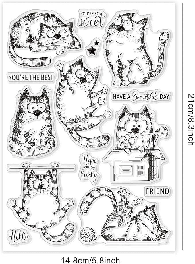 GLOBLELAND 8.3x5.8in Cartoon Cat Clear Stamps Lovely Cat Silicone Stamp Wish - Image 6