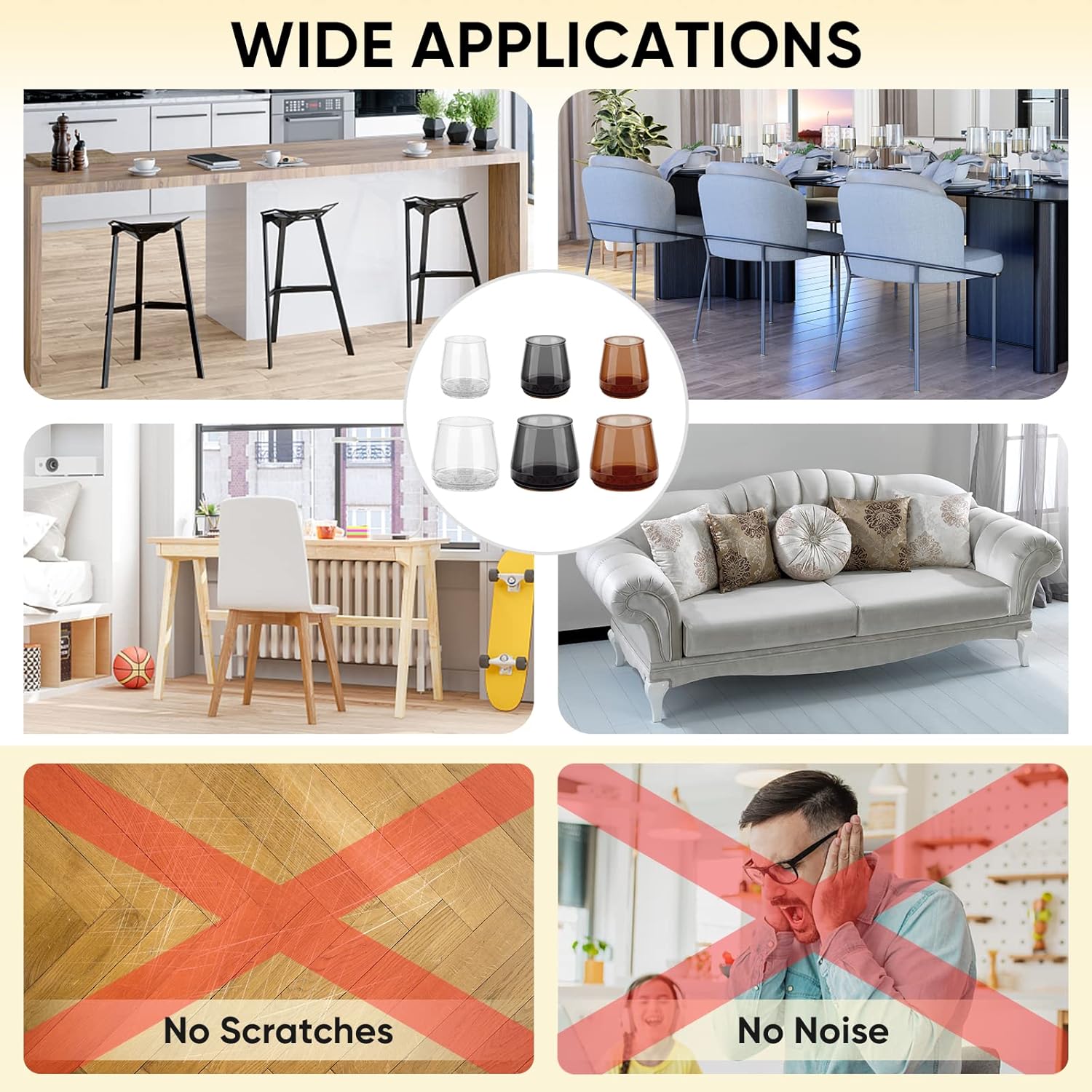 BALEINE 32 Pack Silicone Chair Leg Floor Protectors, Stool Leg Protectors Cap, Non-Slip Chair Leg Caps for Hardwood Floors (Black & Small, 32 Pack, XL)