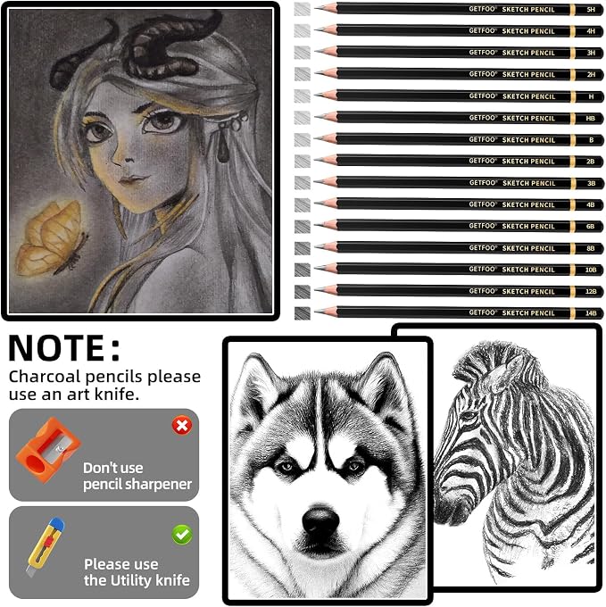 21pc Drawing Sketching Pencil Set Graphite 14B-5H & Charcoal Pencils | - Image 6