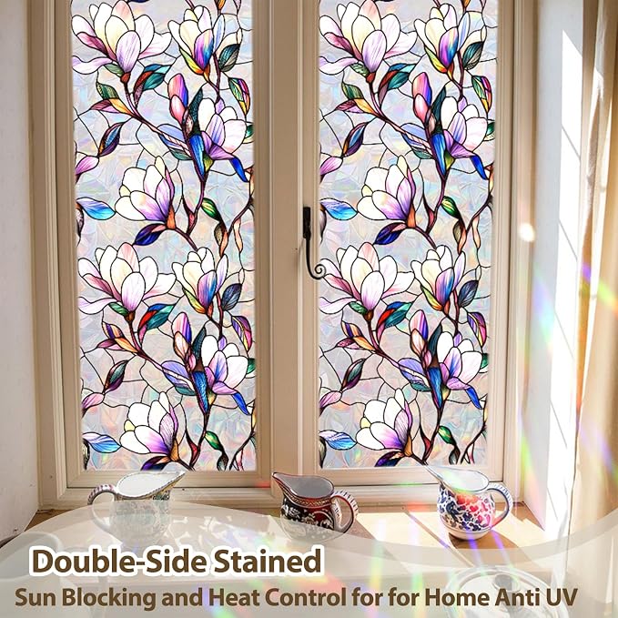 Rainbow Magnolia Stained Glass Window Privacy Film 17.5"x78.7" | Static - Image 4