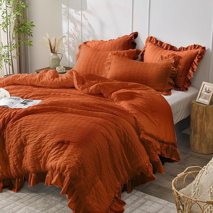 JOLLYVOGUE King Comforter Set, 3 Pieces Seersucker Comforters King Size - Image 2