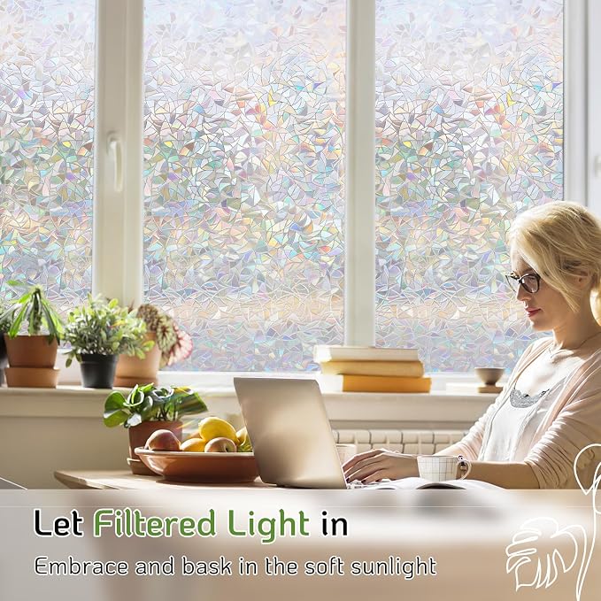 LUTE Rainbow Window Privacy Film, Stained Glass Cling, 35.4" x 157.4" | 3D - Image 2