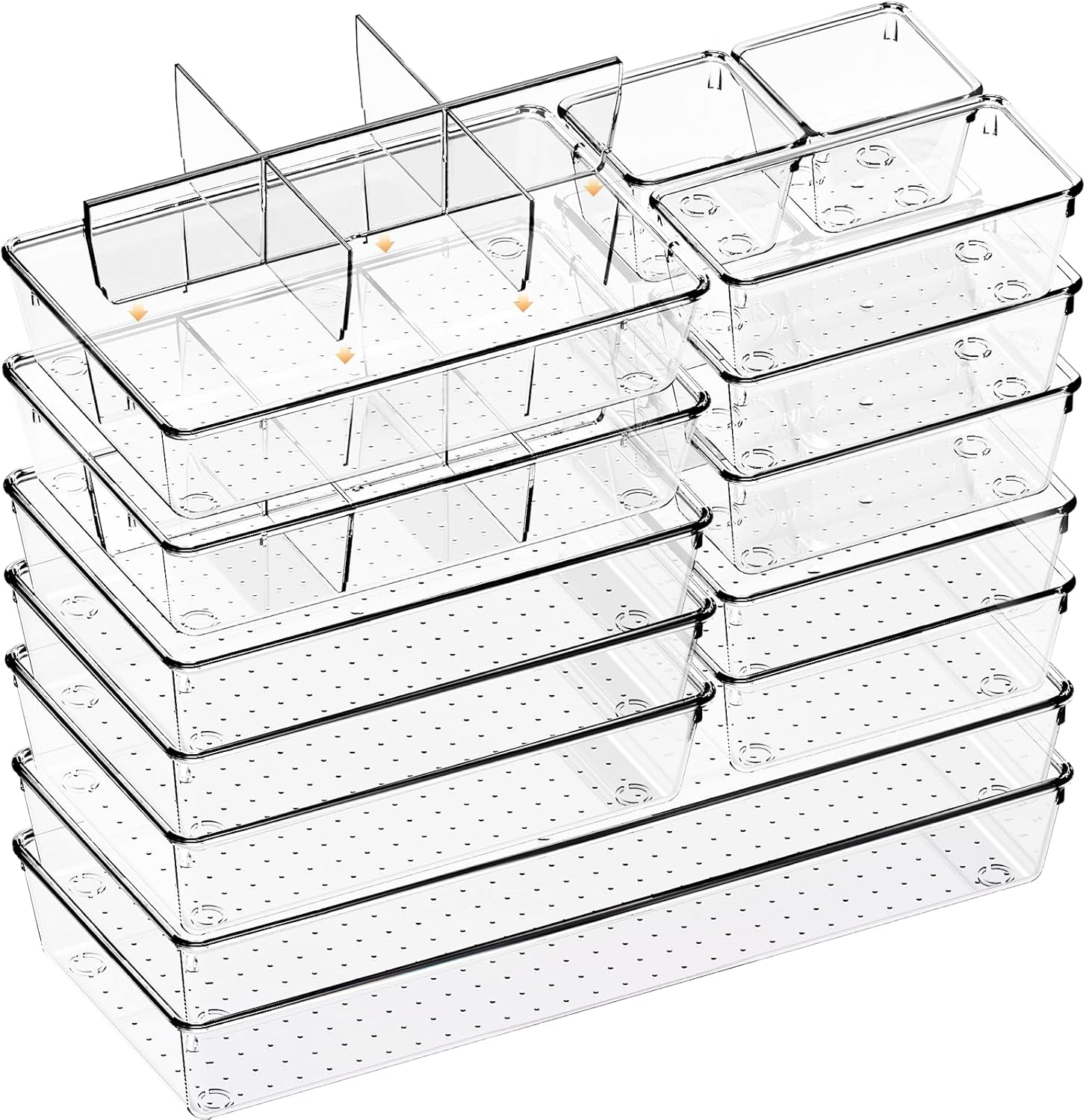 Criusia Drawer Organizer - 18 Pack Clear Large Kitchen Drawer Organization Trays, Non-Slip Dividers for Makeup, Jewelry, Utensils, Office, Bedroom, Bathroom