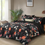 Yiran Black Red Floral Comforter Set Queen Size, 7 Piece Winter Comforter - Image 2