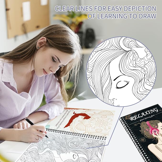 Kalysky Adult Coloring Book for Women, Spiral Bound, Relaxation Arts and Crafts - Image 4