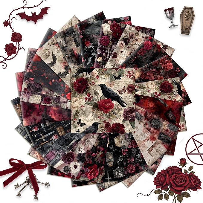 HunnmingRe 20 Pcs 10''x10'' Gothic Halloween Quilting Fabric Square Vintage - Image 7