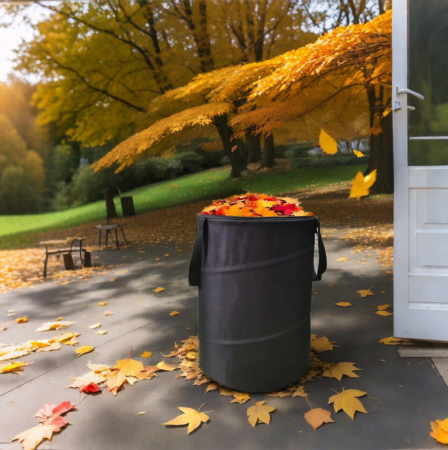 Collapsible Trash can with lid,Foldable Camping Trash can,Pop-up Trash can with lid,Outdoor Trash can with lid,Clothes and Toys Recycle bin,Thickened, Solid, Durable,Attached Hook (Black)