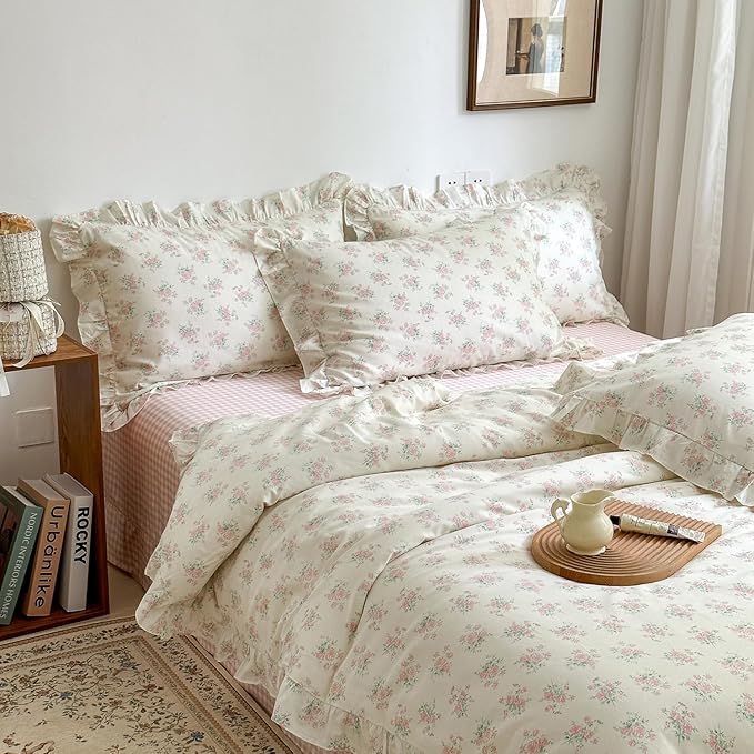 mixinni Pink Floral Duvet Cover Set Twin Size - Image 2