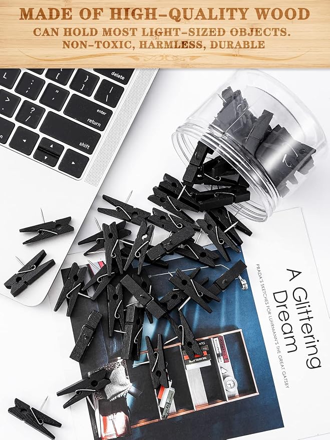 50pcs Black Wooden Push Pin Clips - Image 6
