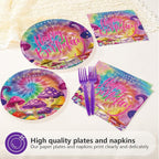 96Pcs Tie Dye Mushroom Birthday Party Decorations Tie Dye Plates and Napkins - Image 3