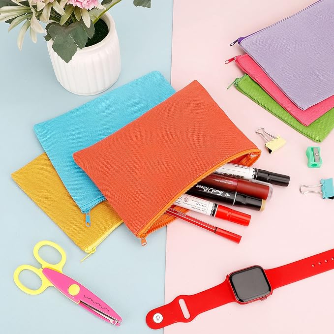 12 Pieces Cotton Canvas Makeup Bag, Blank DIY Craft Bag - Image 2