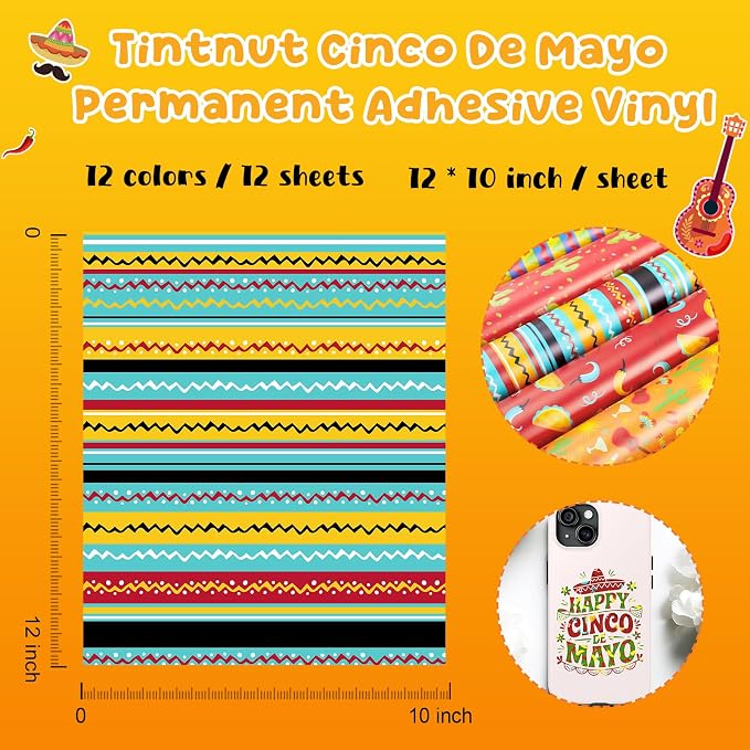 Tintnut Cinco De Mayo Permanent Vinyl 12 Pcs 12x10in Mexico Adhesive Vinyl | - Image 2