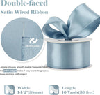 HUIHUANG Dusty Blue Wired Ribbon 1-1/2 inch French Blue Double-Faced Satin - Image 2