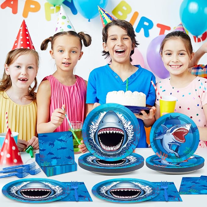 24 Guests Shark Theme Party Decorations Under the Sea Party Tableware Set Shark - Image 7