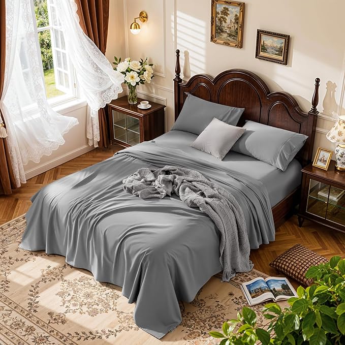 LBRO2M 100% Cotton Sheets Set Deep Pocket 24", 1000 Thread Count Queen Size 4 by LBRO2MBedding