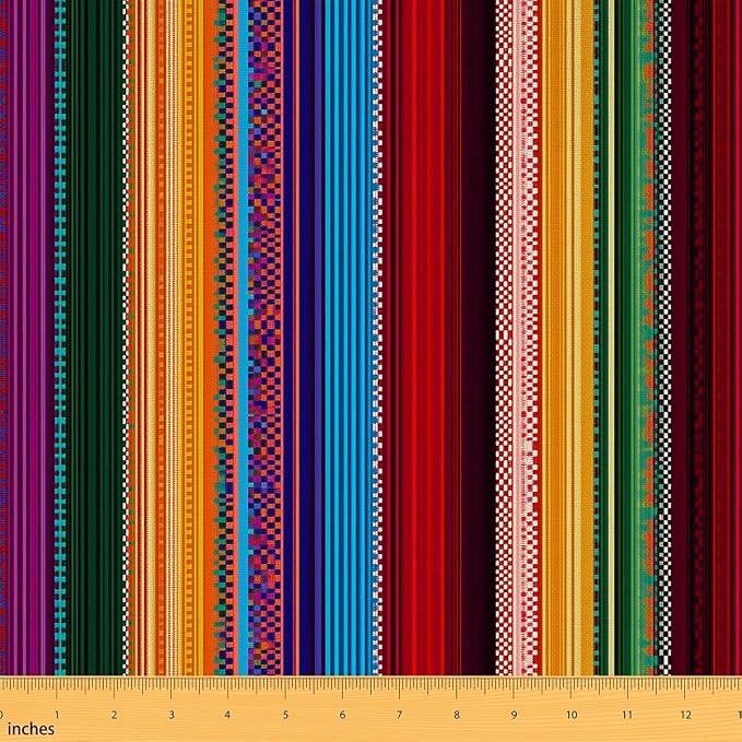 Mexican Style Fabric by The Yard, Rainbow Stripe DIY Art Fabric, Neon Checkers by CastleFairy