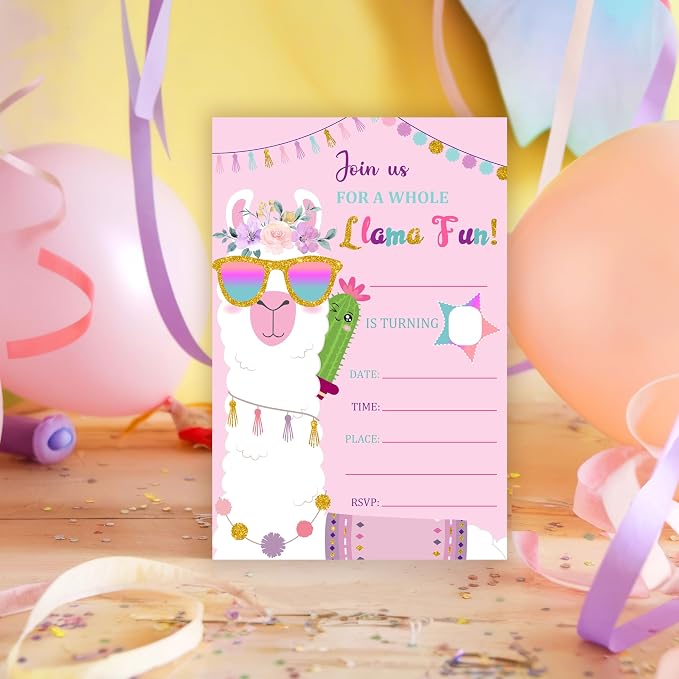 Llama Birthday Invitations, 25 Double-Sided A Whole Llama Fun Alpaca Party - Image 6