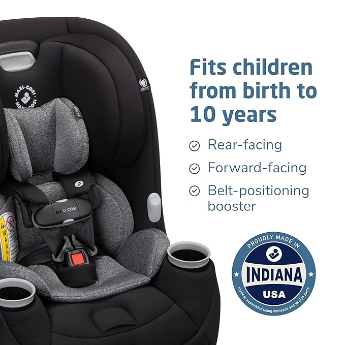 Maxi-Cosi Pria Max All-in-One Convertible Car Seat, Rear Facing Car Seat (4-40 lbs), Forward Facing Car Seat (22-65 lbs), High Back Booster Seat (40-100 lbs), Pure COSI, Essential Black