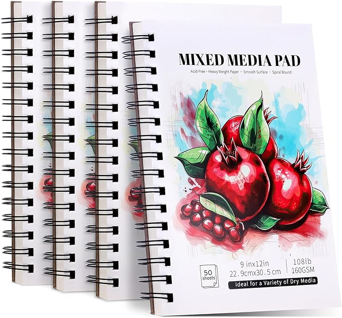4 Pack Mixed Media Sketchbook, 9x12 inches Drawing Paper Sketch Book, by Prudiut