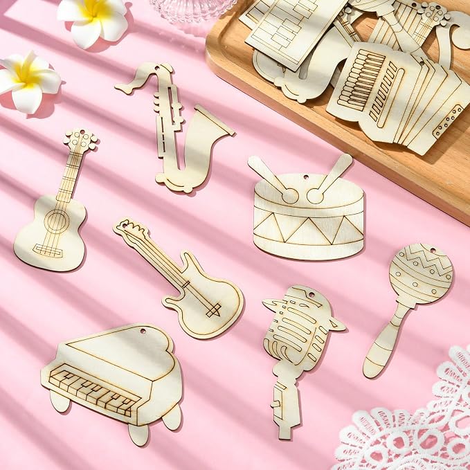 30 pcs Mixed Styles Musical Instrument Theme Unfinished Wooden Cutout Charms - Image 6