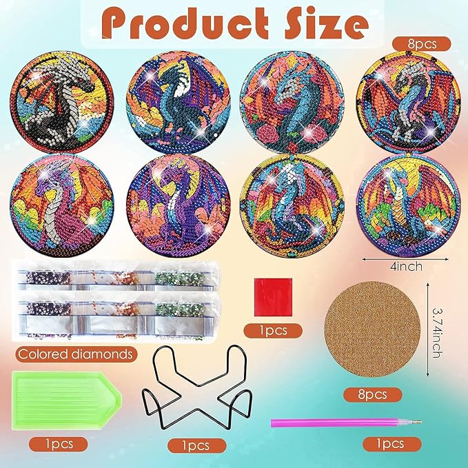 ijbnhd 8 PCS Diamond Art Coasters Kits - Image 3