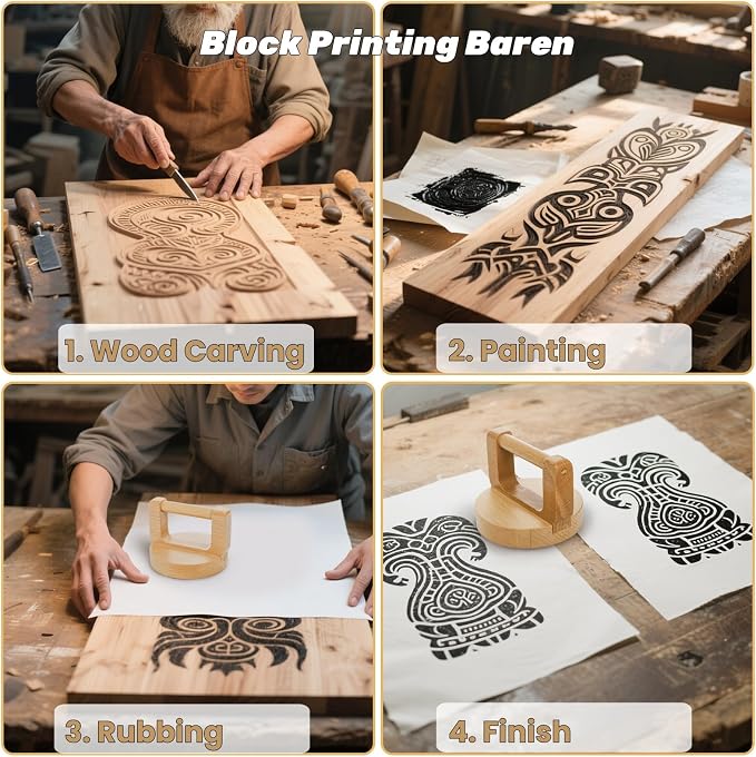 Tlence 2 Pack Block Printing Baren, 4 Inch Wood Barens - Image 5