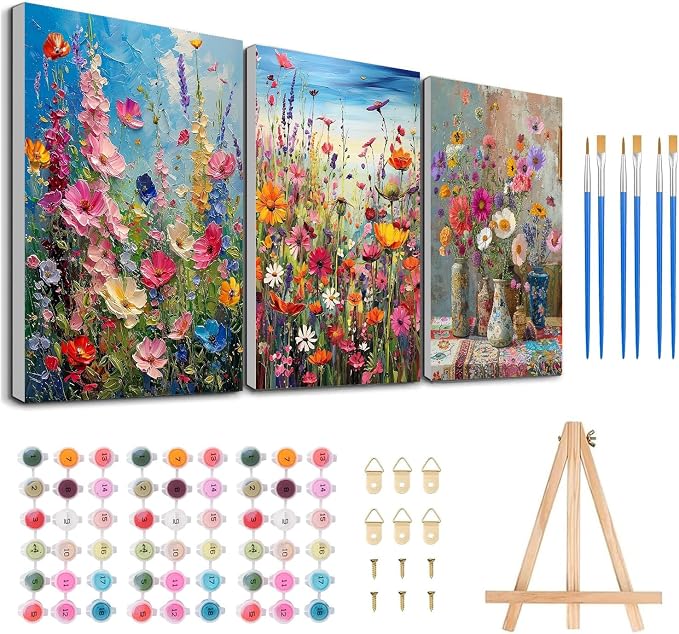 3 Pack Floral Framed Paint by Numbers by MeothanDiamondPainting