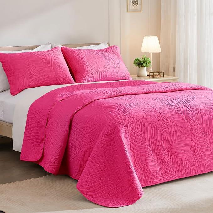 Exclusivo Mezcla King Size Quilt Bedding Set, Lightweight Hot Pink Quilts King - Image 2