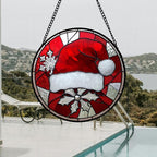 DASTOLL Stained Glass Window Hanging 4 Pcs Set Red Christmas Decorations Theme - Image 3
