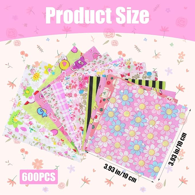 600pcs Cotton Fabric Squares 4" x 4" Fabric Scraps - Image 2