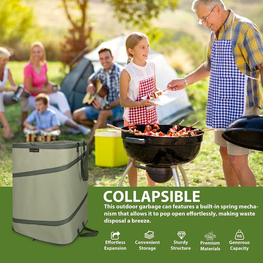 YUDI & GARDEN 46 Gallon Square Collapsible Yard Waste Containers｜Collapsible Trash Can｜Camping Trash Can, for Collecting Weeds or Yard and Party Waste, Green