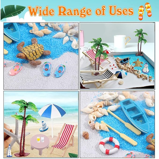 31 Pcs Beach Miniature Dollhouse Decoration, Umbrella Palm Chair Miniature Toys - Image 5