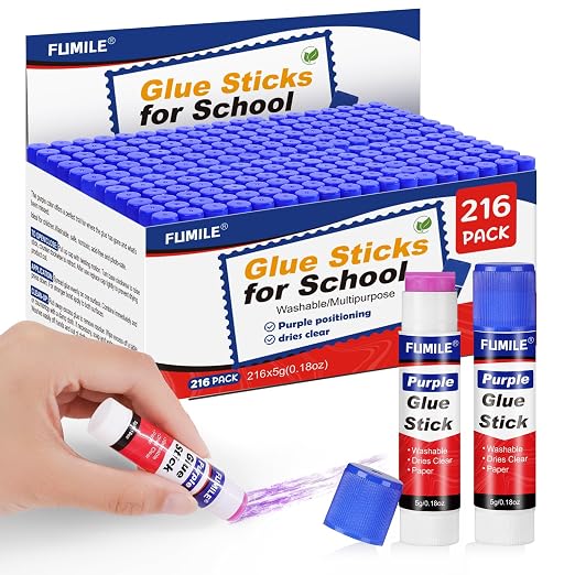 216 Pack Glue Sticks Bulk for Kids, Disappearing Purple Glue Sticks for by FUMILE