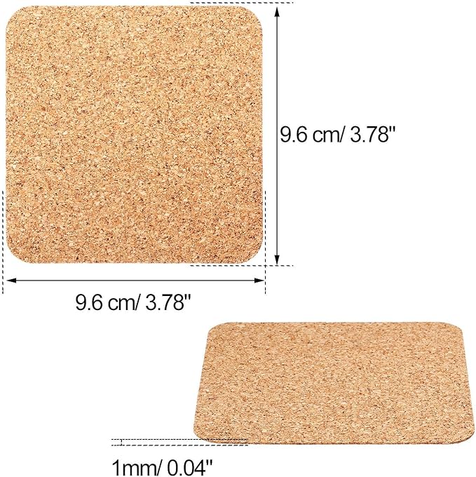 60 Pieces Self Adhesive Cork Coasters Squares/Round 4 x 4 Cork Mats Backing - Image 2