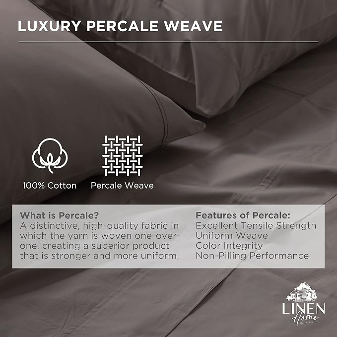 Linen Home 100% Cotton Percale 1 Flat Sheet, King Size - Image 2
