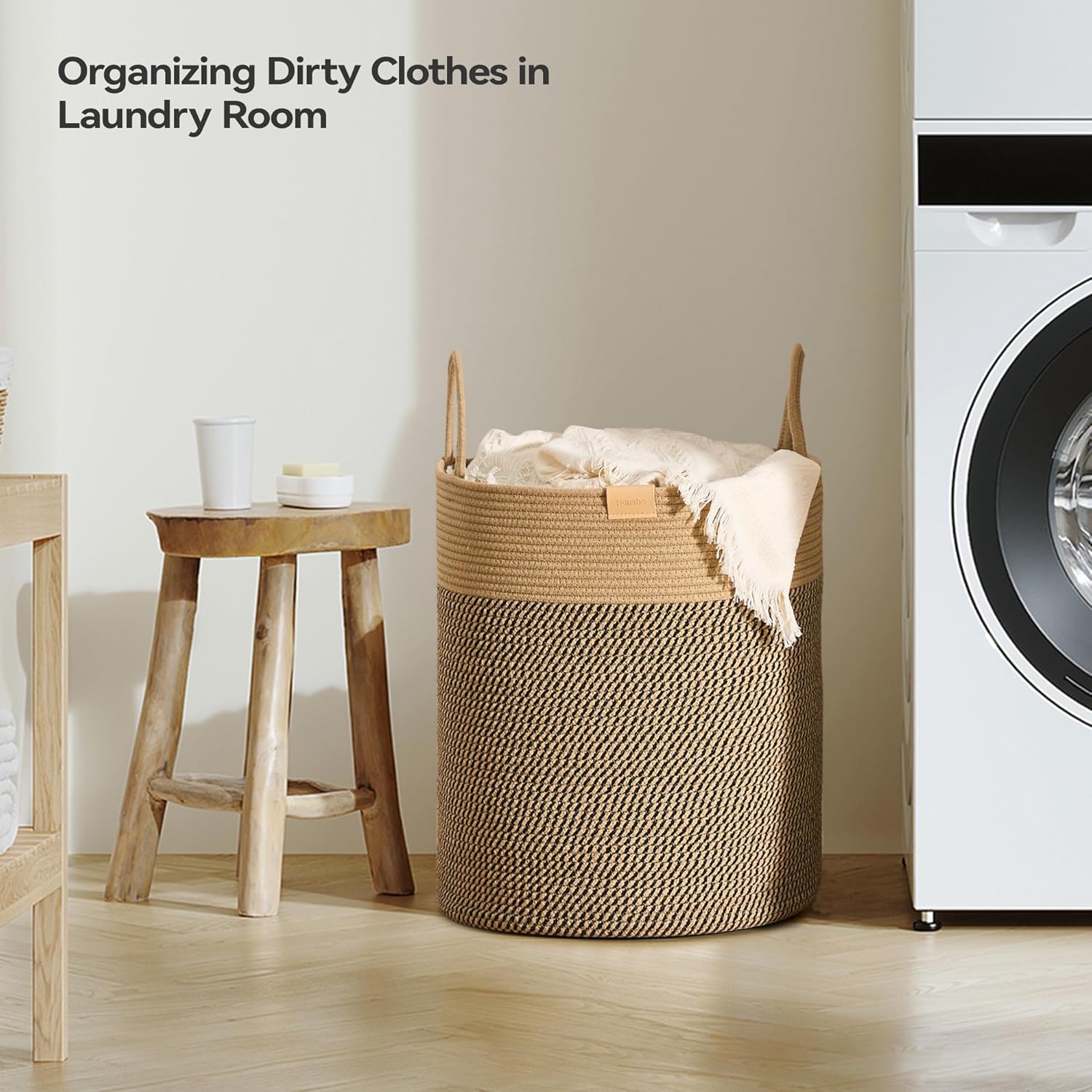 80L Laundry Hamper Basket,Baby Nursery Woven Storage Basket for Toys Bin,Pillows,Blankets,Clothes,Dark&Brown