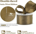 HUIHUANG Brown Wired Ribbon 1-1/2 inch Brown Satin Wire Ribbon - Image 2